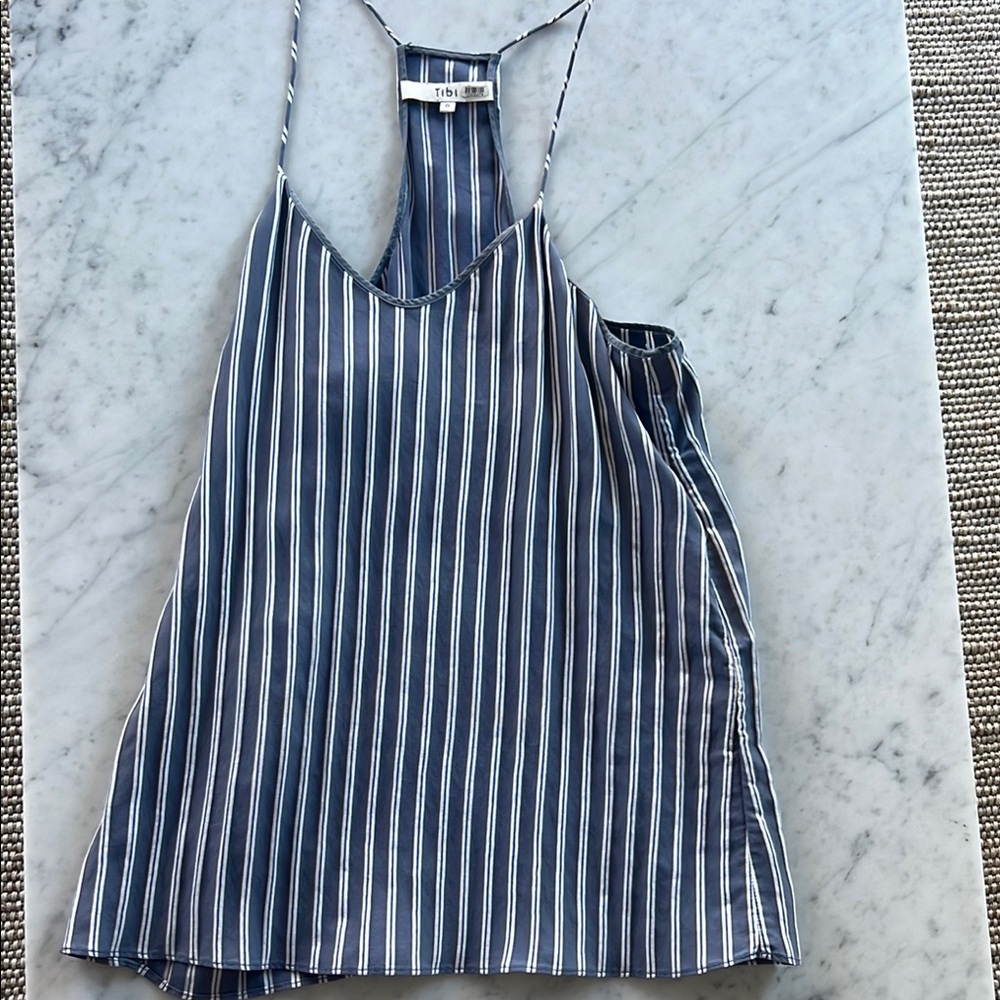 Tibi Blue and White Striped Top